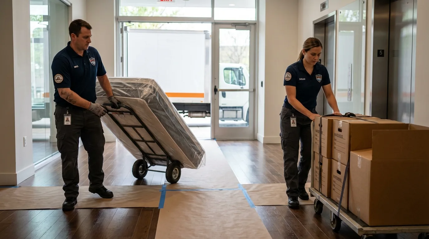 Professional apartment movers loading elevator in Wallkill, NY