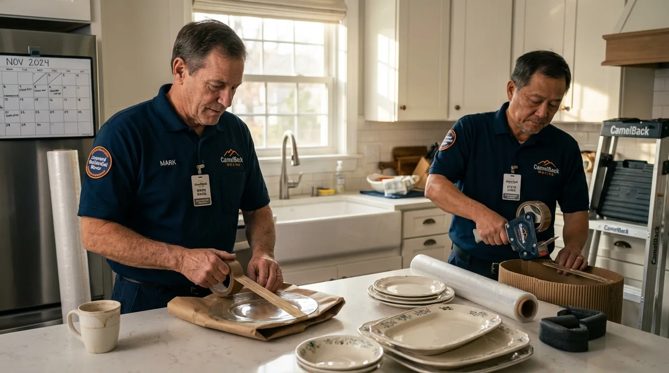 Professional crew packing kitchen dishware in Wallkill, NY